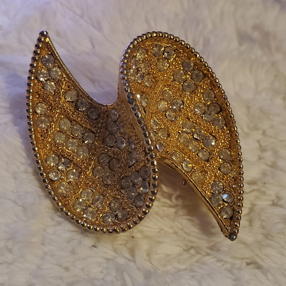 Abstract Wave Crystal Brooch 1960s - Picture 4 of 13